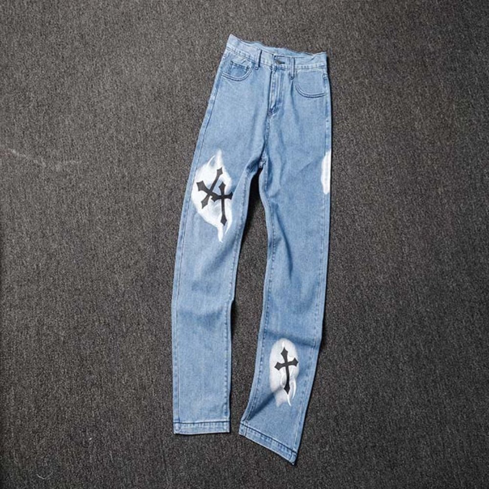 Gallery Dept. Trendy Cross Print Jeans Blue